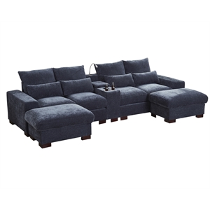 GOOEEN Modern Sectional Sofa Chenille Living Room Set with Console Dark Grey