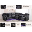 Power Reclining Sectional Faux Leather Sofa Speaker LED Strip Black
