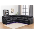Power Reclining Sectional Faux Leather Sofa Speaker LED Strip Black