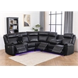 Power Reclining Sectional Faux Leather Sofa Speaker LED Strip Black