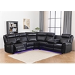 Power Reclining Sectional Faux Leather Sofa Speaker LED Strip Black