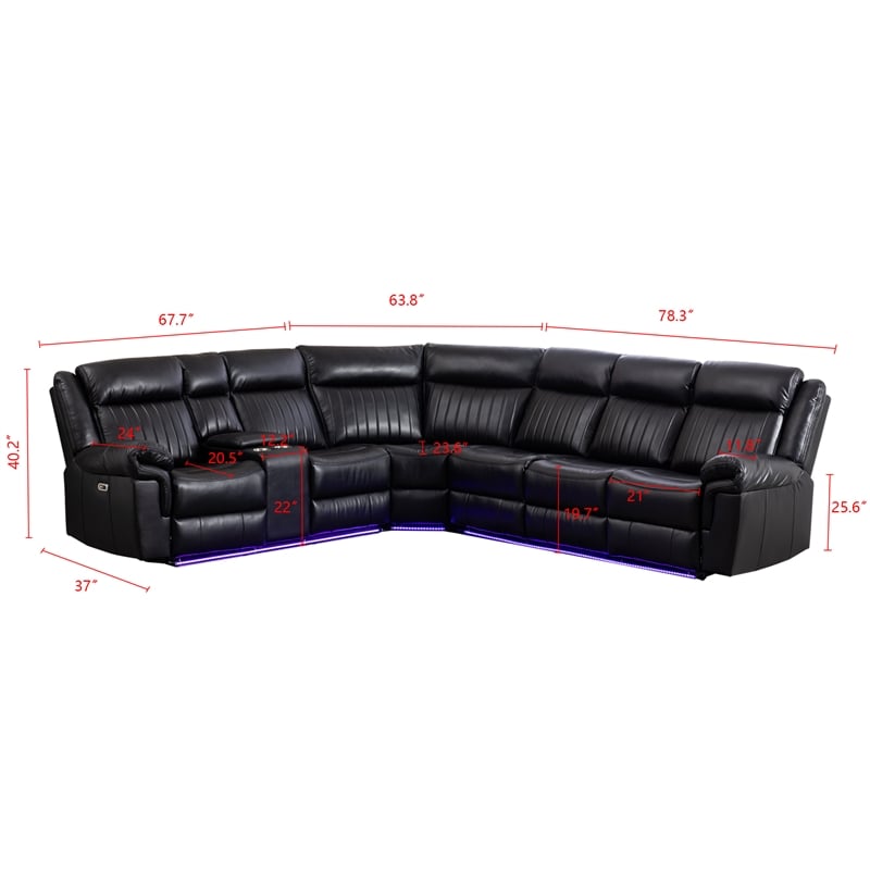 GOOEEN 6-Seater Electric Recliner Sofa Modern Faux Leather Living Room Set Black
