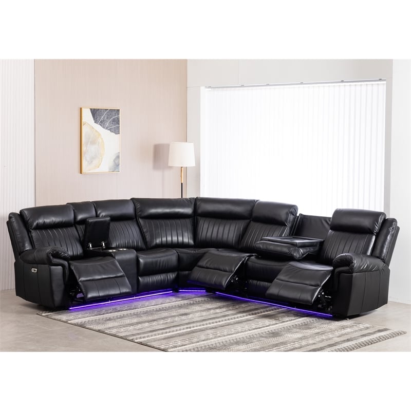 GOOEEN 6-Seater Electric Recliner Sofa Modern Faux Leather Living Room Set Black