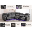 Power Reclining Sectional Faux Leather Sofa Speaker LED Strip Gray
