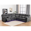 Power Reclining Sectional Faux Leather Sofa Speaker LED Strip Gray
