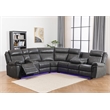 Power Reclining Sectional Faux Leather Sofa Speaker LED Strip Gray