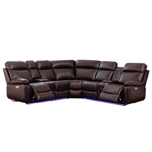 GOOEEN Power Reclining Sofa Brown Faux Leather Living Room Set Bluetooth Speaker