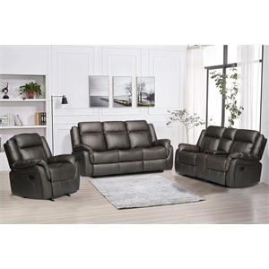 3-Piece Reclining Sofa Set Faux Leather Living Room Set w/ Drop Down Table & Storage & Cup Holders Gray