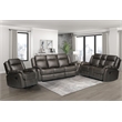 3-Piece Living Room Set Faux Leather Reclining  Sofa Set Drop Down Table Gray