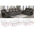 3-Piece Living Room Set Faux Leather Reclining  Sofa Set Drop Down Table Gray
