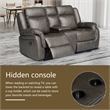3-Piece Living Room Set Faux Leather Reclining  Sofa Set Drop Down Table Gray