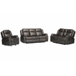 3-Piece Living Room Set Faux Leather Reclining  Sofa Set Drop Down Table Gray