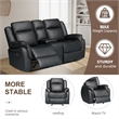 3-Piece Living Room Set Faux Leather Reclining Sofa Set Drop Down Table Black