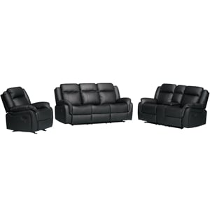3-Piece Living Room Set Faux Leather Reclining Sofa Set Drop Down Table Black