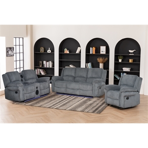 3-Piece Reclining Corduroy Sofa Set LED Strip & Speaker Gray