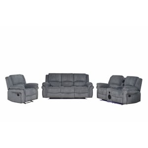 3-Piece Reclining Fabric Modern Sofa Set LED & Speaker Gray