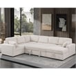 Modern Sleeper Sofa Set with Pull Out Bed Storage Chaise Fabric Beige
