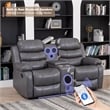 3-Piece Faux Leather Reclining Sofa Set Drop Down Table USB Charging Gray