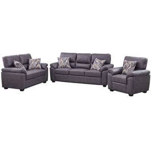 3-Piece Living Room Sofa Set Matte Faux Leather Living Room Set Dark Gray