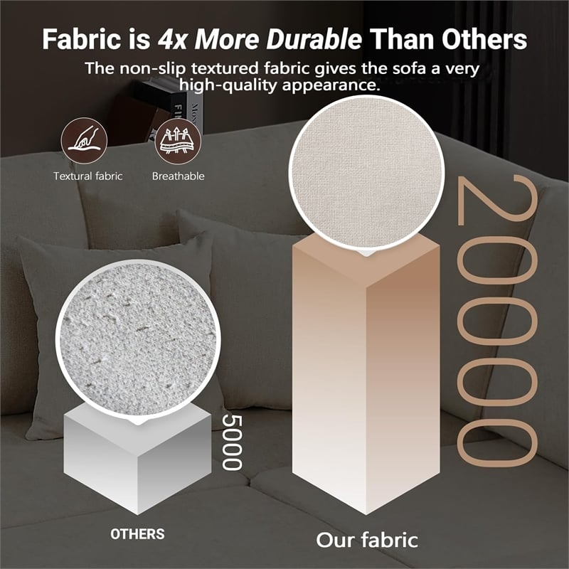 U-Shaped Chenille Sectional Sofa Cloud Couch with Ottoman Beige