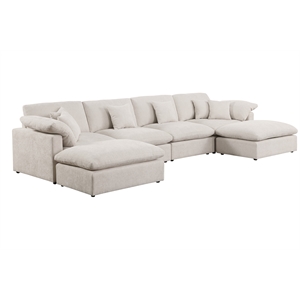 U-Shaped Chenille Sectional Sofa Cloud Couch with Ottoman Beige