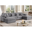 U-Shaped Chenille Sectional Sofa Cloud Couch with Ottoman Gray