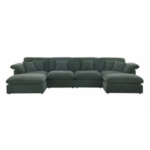 Chenille Modular Sectional Sofa Modern Cloud Couch & Ottomans Green