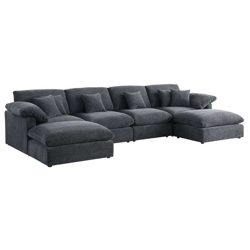 U-Shaped Chenille Sectional Sofa Cloud Couch with Ottoman Dark Gray