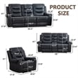 3-Piece Faux Leather Reclining Sofa Set with Drop Down Table USB Charging Blue