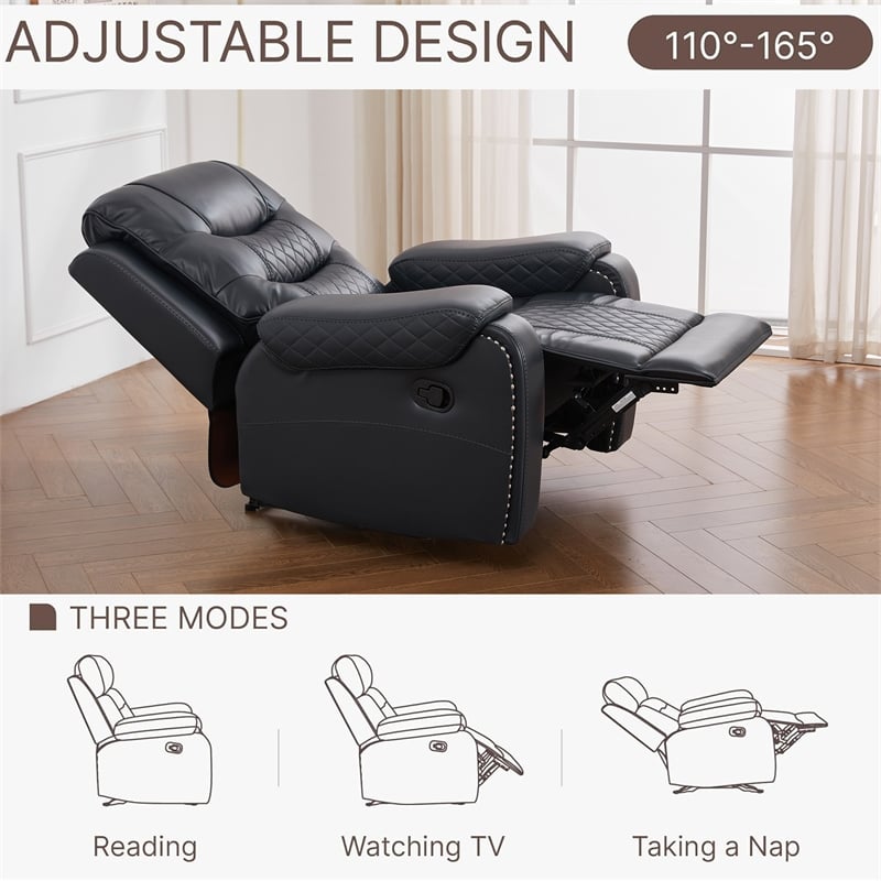 3-Piece Faux Leather Reclining Sofa Set with Drop Down Table USB Charging Blue