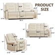 3-Piece Faux Leather Reclining Sofa Set with Drop Down Table USB Charging Beige