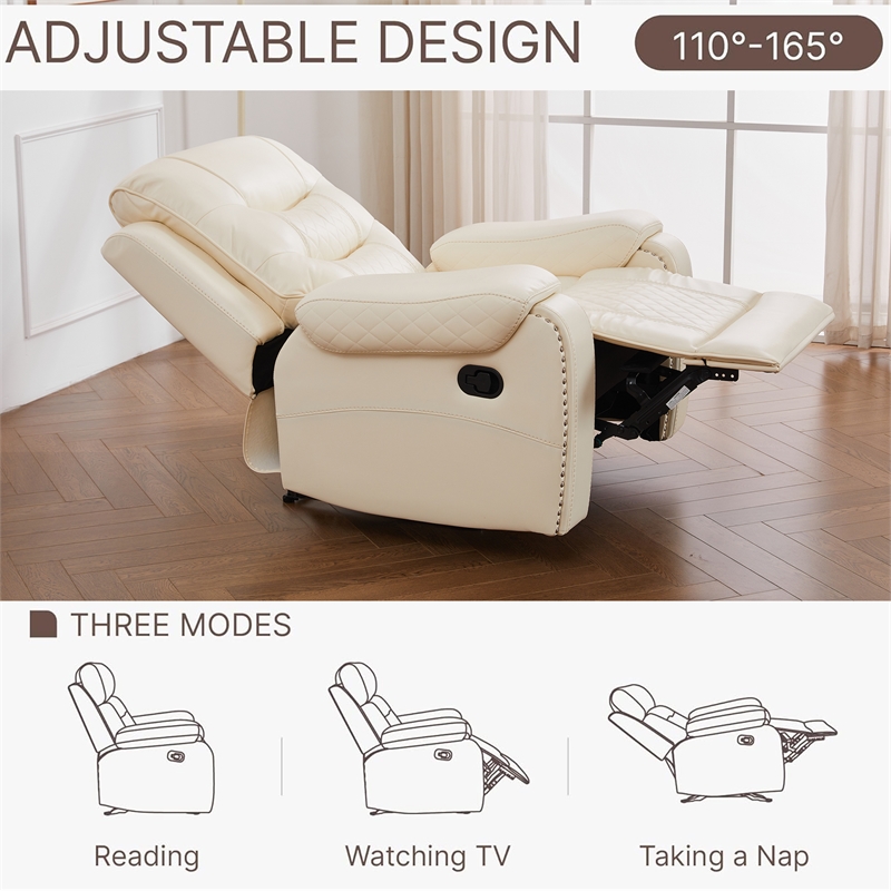 3-Piece Faux Leather Reclining Sofa Set with Drop Down Table USB Charging Beige