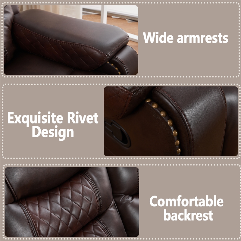 3-Piece Faux Leather Reclining Sofa Set with Drop Down Table USB Charging Brown
