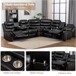 Reclining Sectional Sofa Black Faux Leather 6-Seater L-Shape Living Room Set