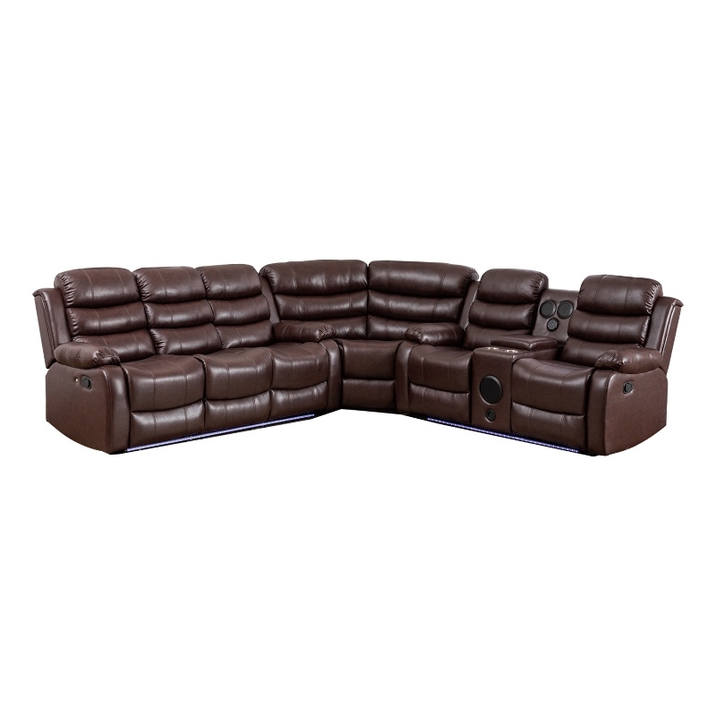 Reclining Sectional Sofa Brown Faux Leather 6-Seater L-Shape Living Room Set