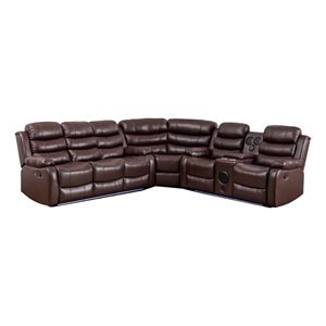 Reclining Sectional Sofa Brown Faux Leather 6-Seater L-Shape Living Room Set
