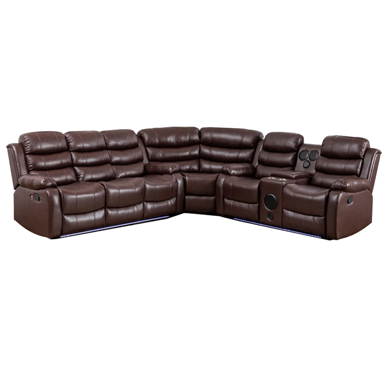 Reclining Sectional Sofa Brown Faux Leather 6-Seater L-Shape Living Room Set