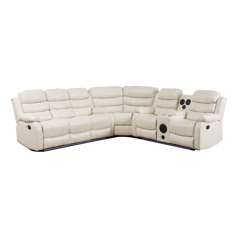 Reclining Sectional Sofa White Faux Leather 6-Seater L-Shape Living Room Set