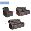 3-Piece Manual Recliner Sofa Set Gray PU Leather with Cup Holders Storage