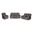 3-Piece Manual Recliner Sofa Set Gray PU Leather with Cup Holders Storage