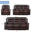 3-Piece Manual Recliner Sofa Set Brown PU Leather with Cup Holders Storage