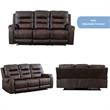 3-Piece Manual Recliner Sofa Set Brown PU Leather with Cup Holders Storage
