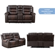 3-Piece Manual Recliner Sofa Set Brown PU Leather with Cup Holders Storage