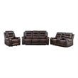 3-Piece Manual Recliner Sofa Set Brown PU Leather with Cup Holders Storage