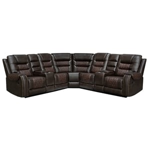 Manual Reclining Sectional Sofa Brown Faux Leather 5-Seat L-Shaped with Storage 4 Cup Holders