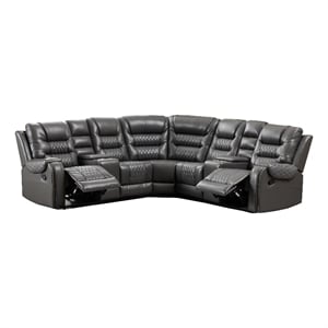 Manual Reclining Sectional Sofa Gray Faux Leather 5-Seat L-Shaped with Storage 4 Cup Holders