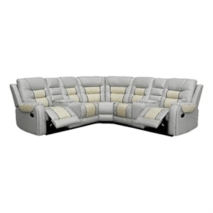 Manual Reclining Sectional Sofa Beige Faux Leather 5-Seat L-Shaped with Storage 4 Cup Holders