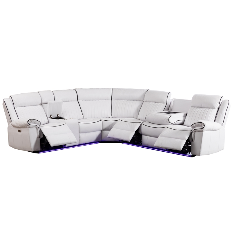 GOOEEN 6-Seater Electric Recliner Sofa Modern Faux Leather Living Room Set White