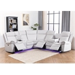 Power Reclining Sectional Faux Leather Sofa Speaker LED Strip White