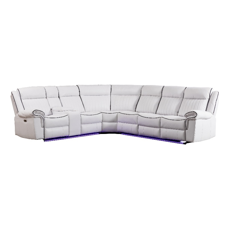 GOOEEN 6-Seater Electric Recliner Sofa Modern Faux Leather Living Room Set White